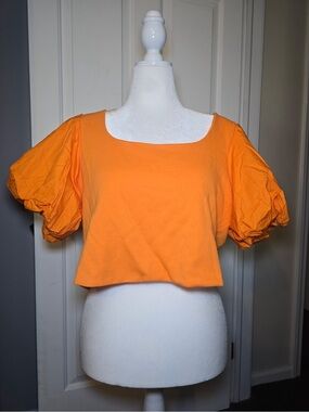 Anthropologie Batwing Bubble Neon Orange Cropped Top XL Open Tie Back NWT Fun!